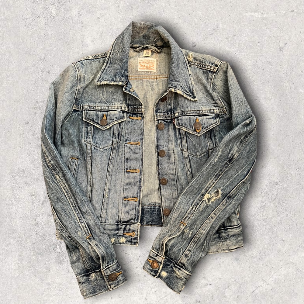 Classic Levis Denim Distressed Jean Jacket Women Size XS